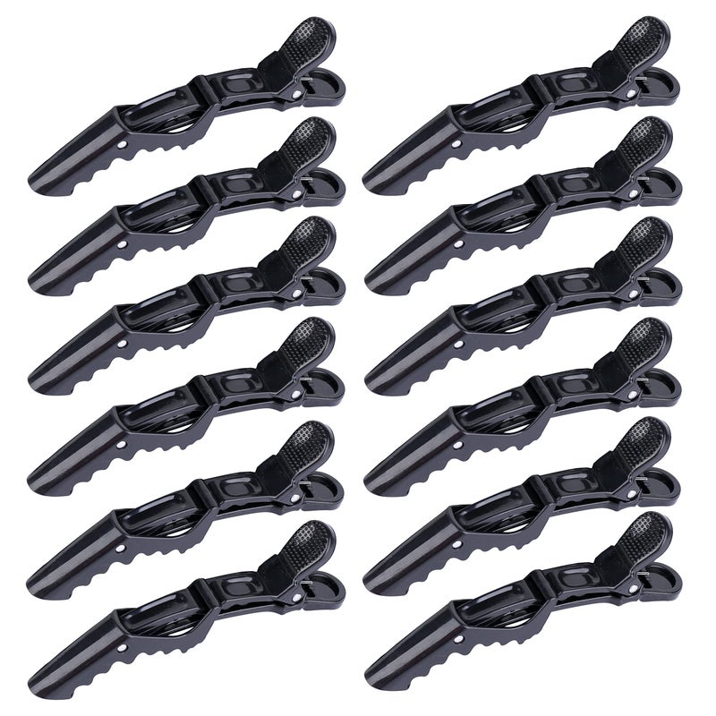 HH&LL 12pcs Hair clips for Styling â€“ Wide Teeth & Double-Hinged Design â€“ Alligator Styling Sectioning Clips of Professional Hair Salon Quality (Black without Logo) - Image 1